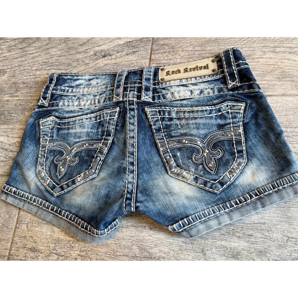 Rock Revival Amy Short 26 Distressed Denim Jean Low Rise Shorts Western Boho